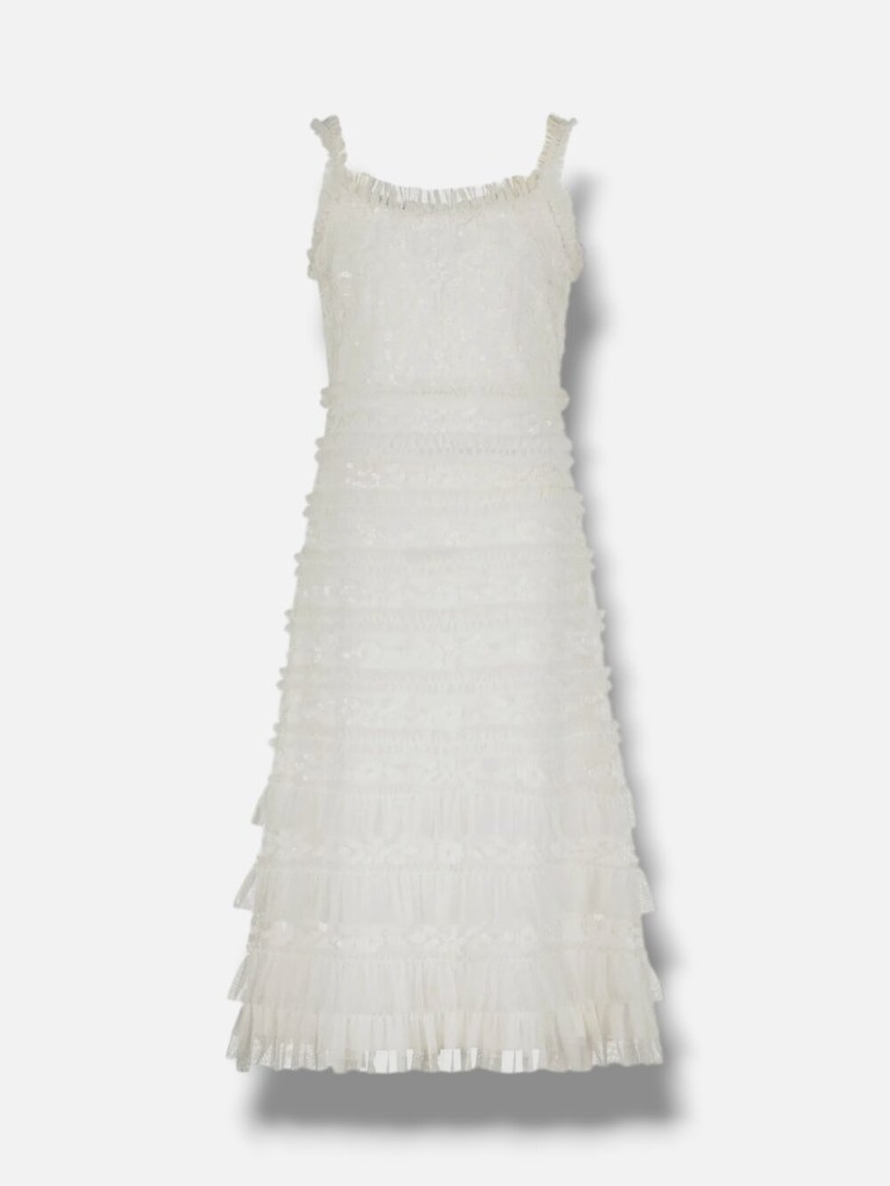 Mac Duggal Kids Girl's White Sequined Ruffled Dress Size 10